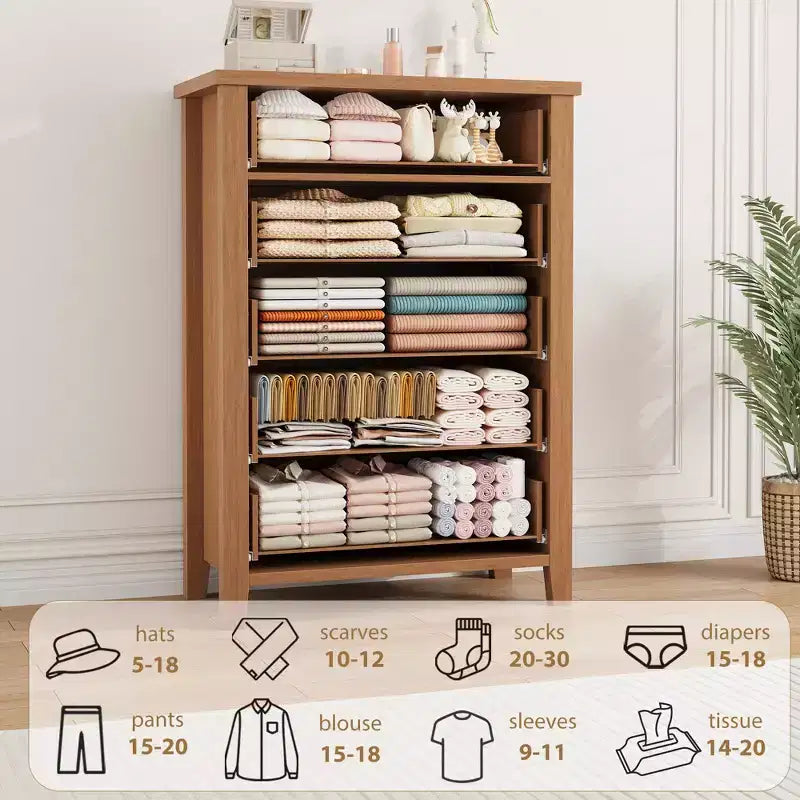 Commode à 5 tiroirs pour chambre à coucher, 114 cm de haut, 5 tiroirs avec design en V, table de nuit moderne en bois pour salon, entrée, chambre d'enfant