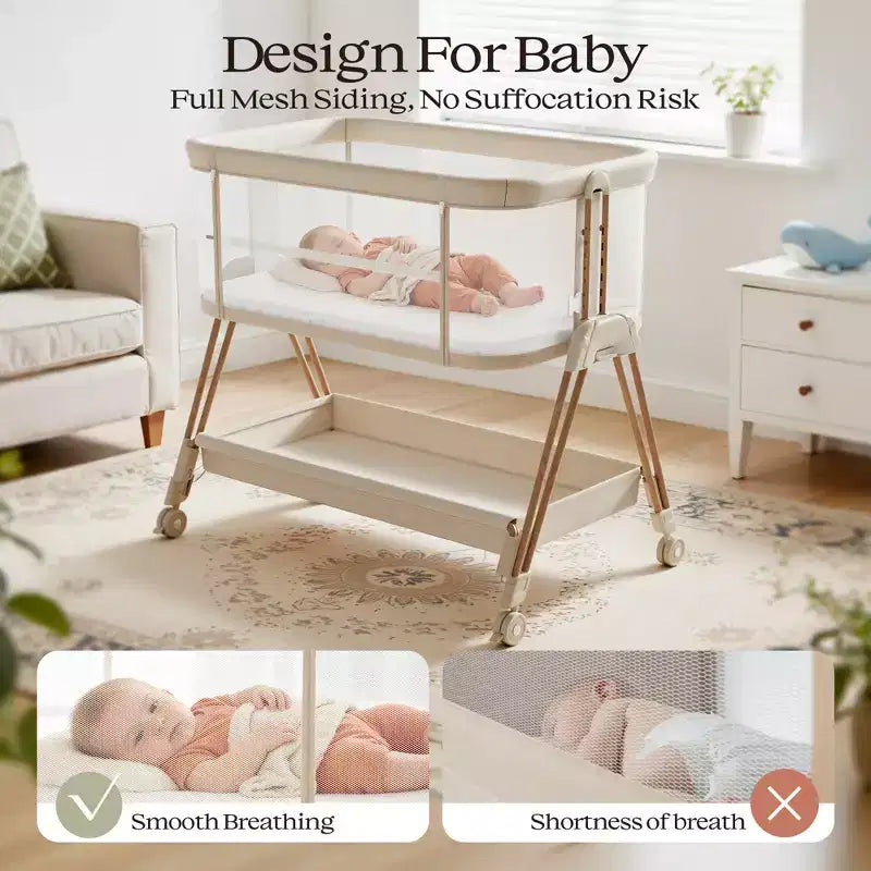 Berceau cododo avec roulettes et plateau de rangement, lit parapluie portable pour nouveau-nés