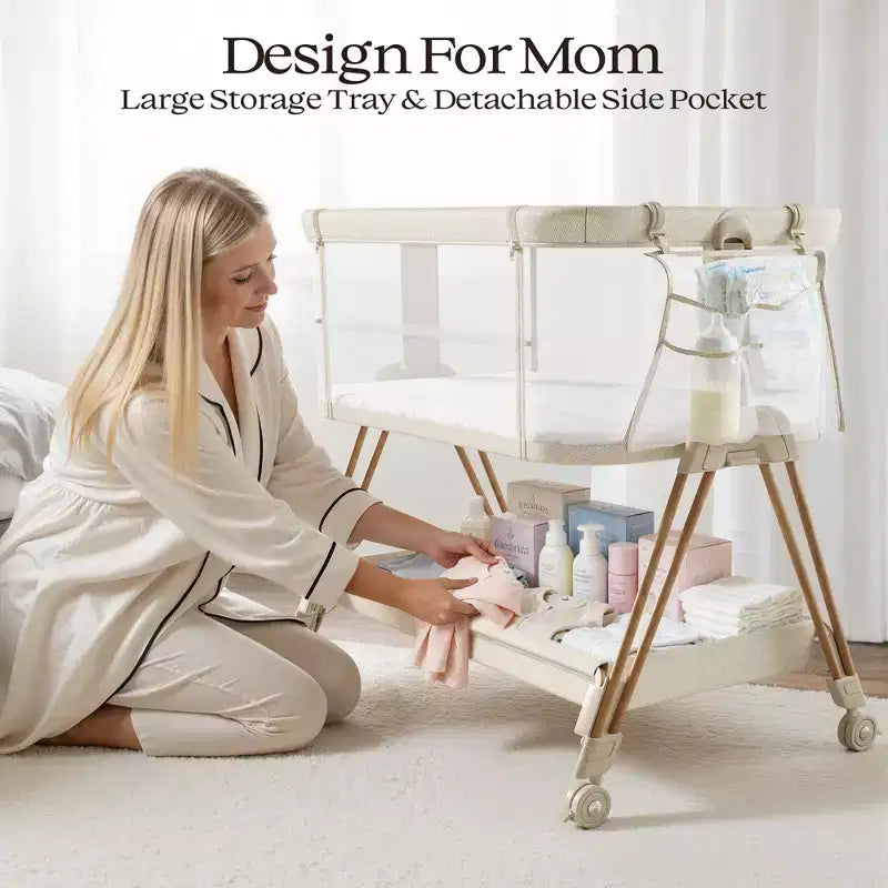 Berceau cododo avec roulettes et plateau de rangement, lit parapluie portable pour nouveau-nés