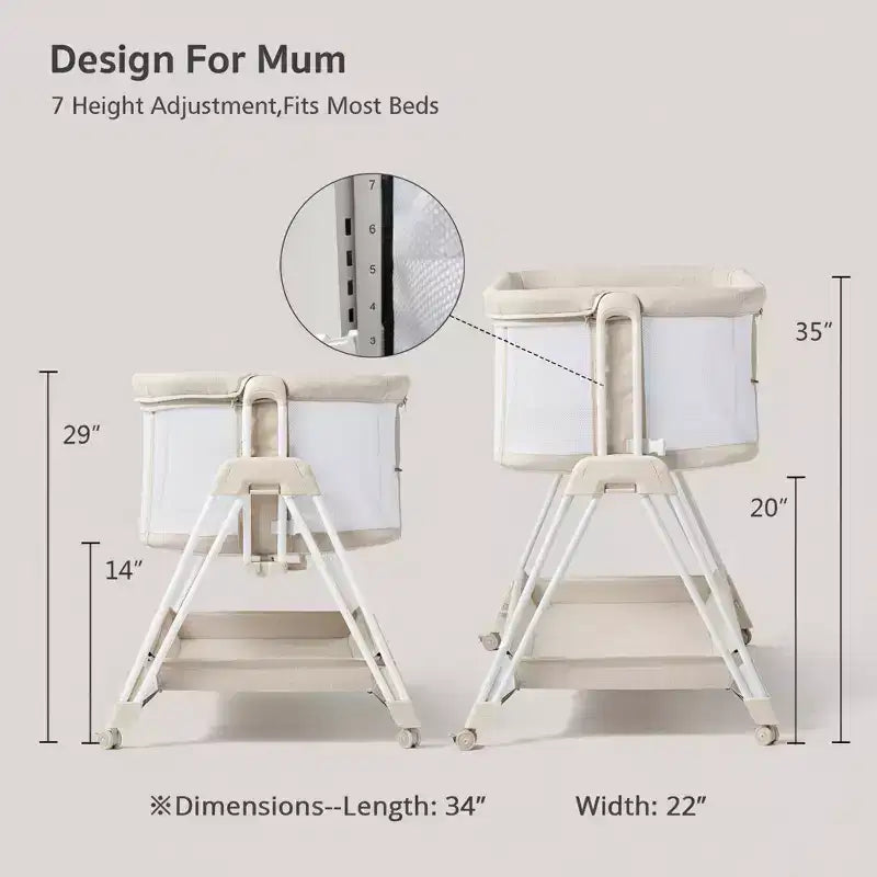 Berceau cododo avec roulettes et plateau de rangement, lit parapluie portable pour nouveau-nés