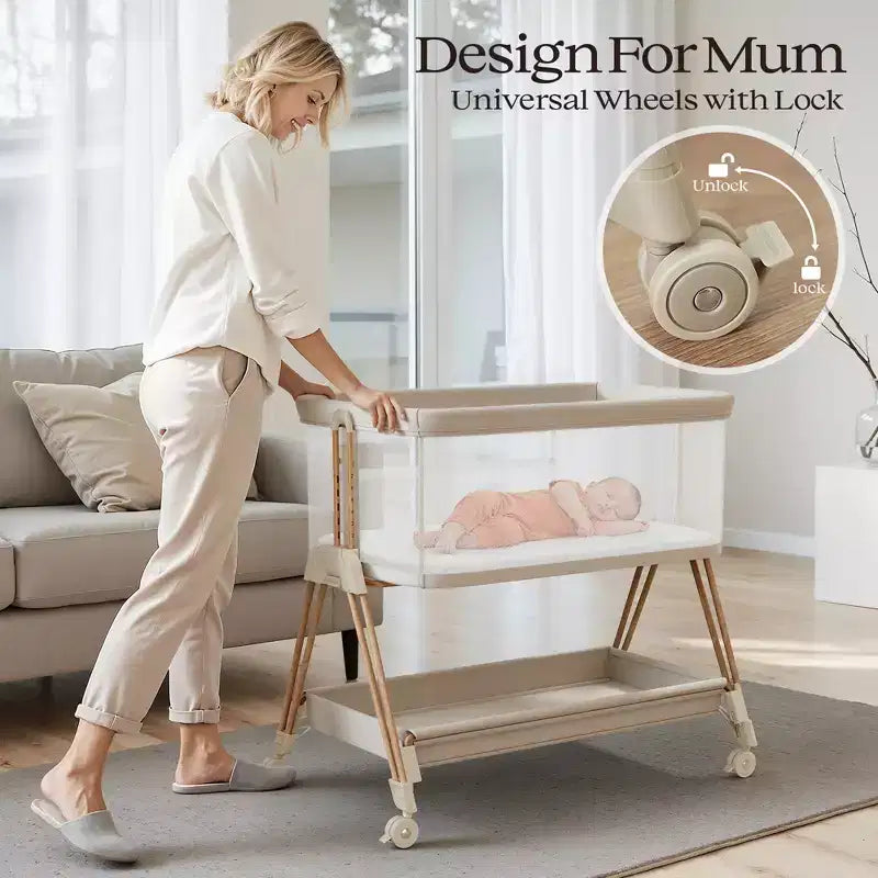 Berceau cododo avec roulettes et plateau de rangement, lit parapluie portable pour nouveau-nés