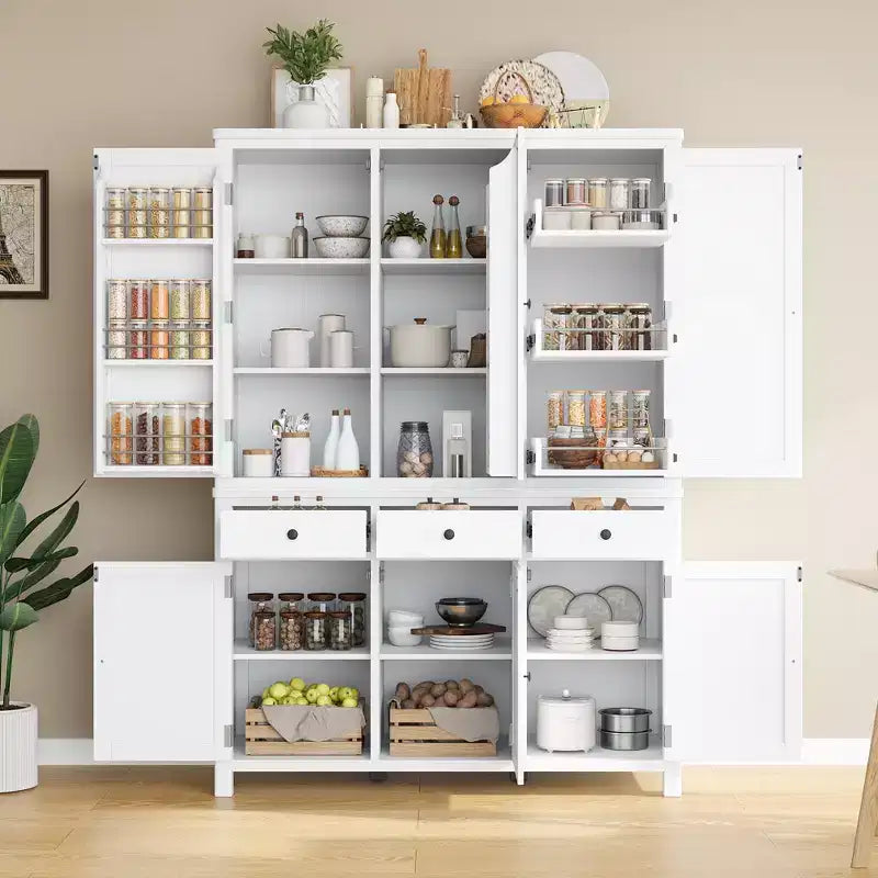 Garde-manger de cuisine Clara à 6 portes avec 3 tiroirs coulissants et 7 étagères réglables