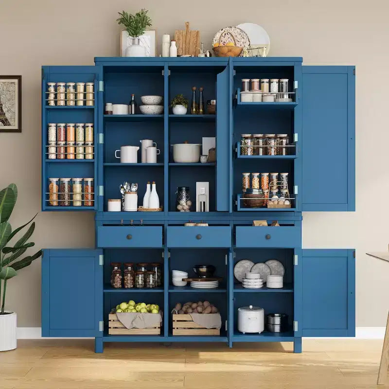 Garde-manger de cuisine Clara à 6 portes avec 3 tiroirs coulissants et 7 étagères réglables