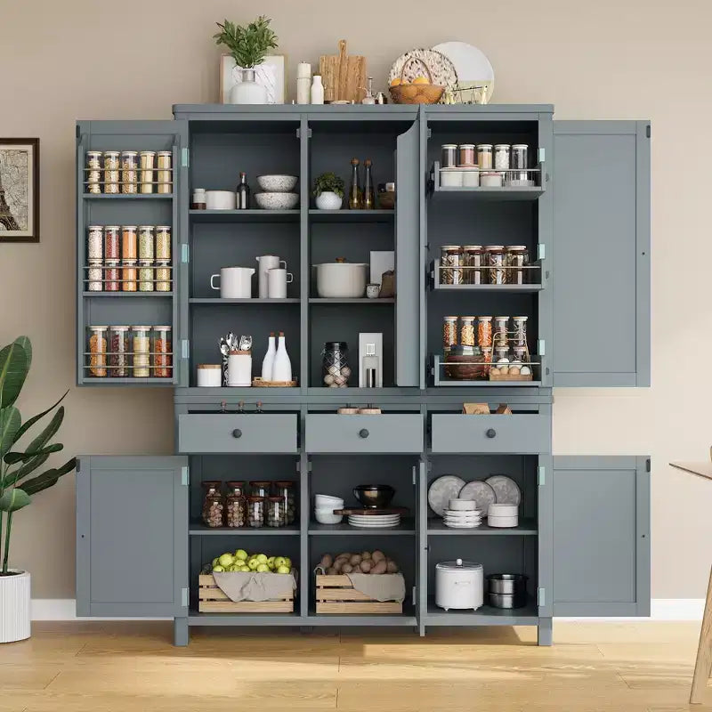 Garde-manger de cuisine Clara à 6 portes avec 3 tiroirs coulissants et 7 étagères réglables