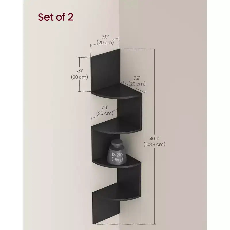 Lot de 2 étagères d'angle murales, bibliothèques d'angle flottantes à 4 niveaux, étagères à plantes pour chambre, salon, salle de bain, bureau à domicile