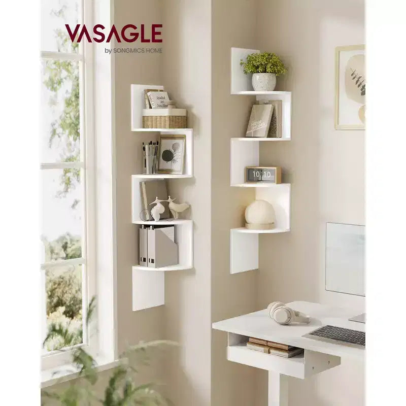 Lot de 2 étagères d'angle murales, bibliothèques d'angle flottantes à 4 niveaux, étagères à plantes pour chambre, salon, salle de bain, bureau à domicile
