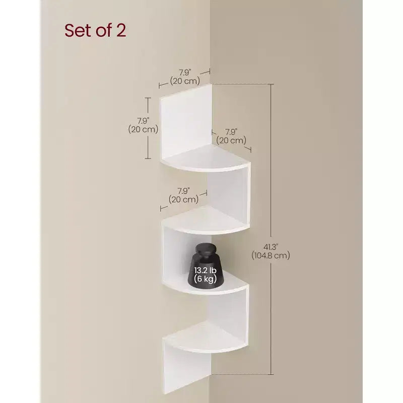 Lot de 2 étagères d'angle murales, bibliothèques d'angle flottantes à 4 niveaux, étagères à plantes pour chambre, salon, salle de bain, bureau à domicile