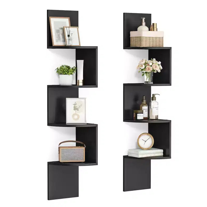 Lot de 2 étagères d'angle murales, bibliothèques d'angle flottantes à 4 niveaux, étagères à plantes pour chambre, salon, salle de bain, bureau à domicile