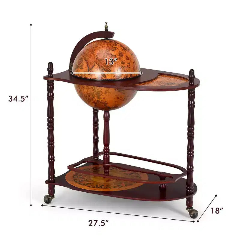 Bar meuble globe en bois 86 cm H Étagère à bouteilles de liqueur style italien du XVIe siècle
