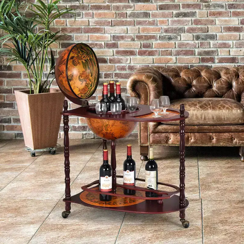 Bar meuble globe en bois 86 cm H Étagère à bouteilles de liqueur style italien du XVIe siècle