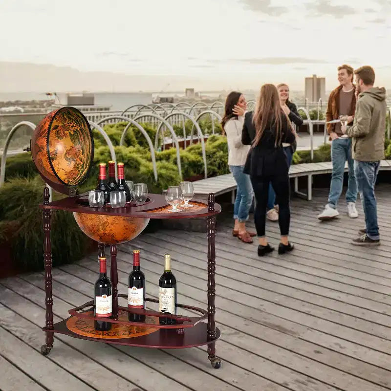 Bar meuble globe en bois 86 cm H Étagère à bouteilles de liqueur style italien du XVIe siècle