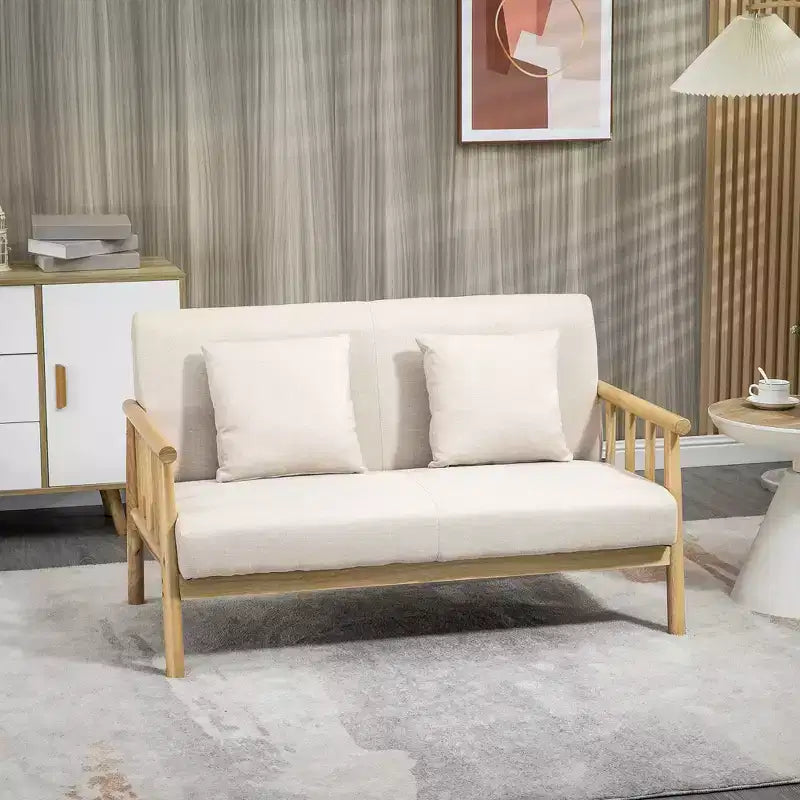 Canapé 2 places de 122 cm pour petits espaces, causeuse moderne pour chambre à coucher, salon, etc., petit canapé rembourré, beige
