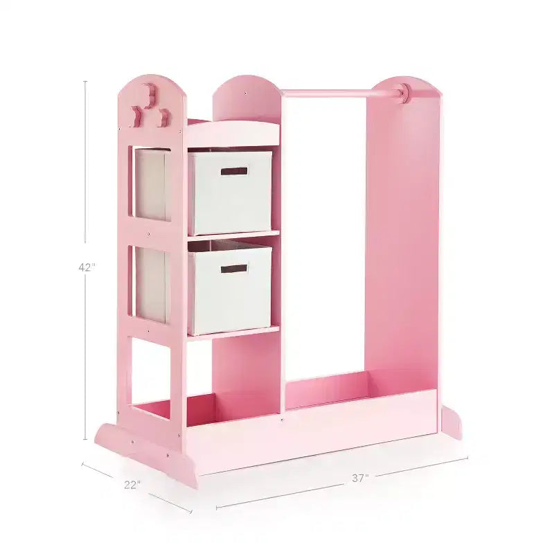 Centre de déguisement « See and Store » : Organisateur de vêtements et de costumes pour enfants, Étagère de rangement suspendue avec miroir et bacs de rangement