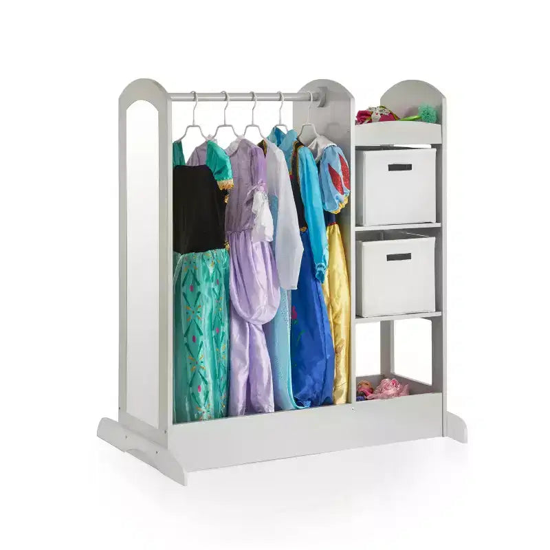 Centre de déguisement « See and Store » : Organisateur de vêtements et de costumes pour enfants, Étagère de rangement suspendue avec miroir et bacs de rangement